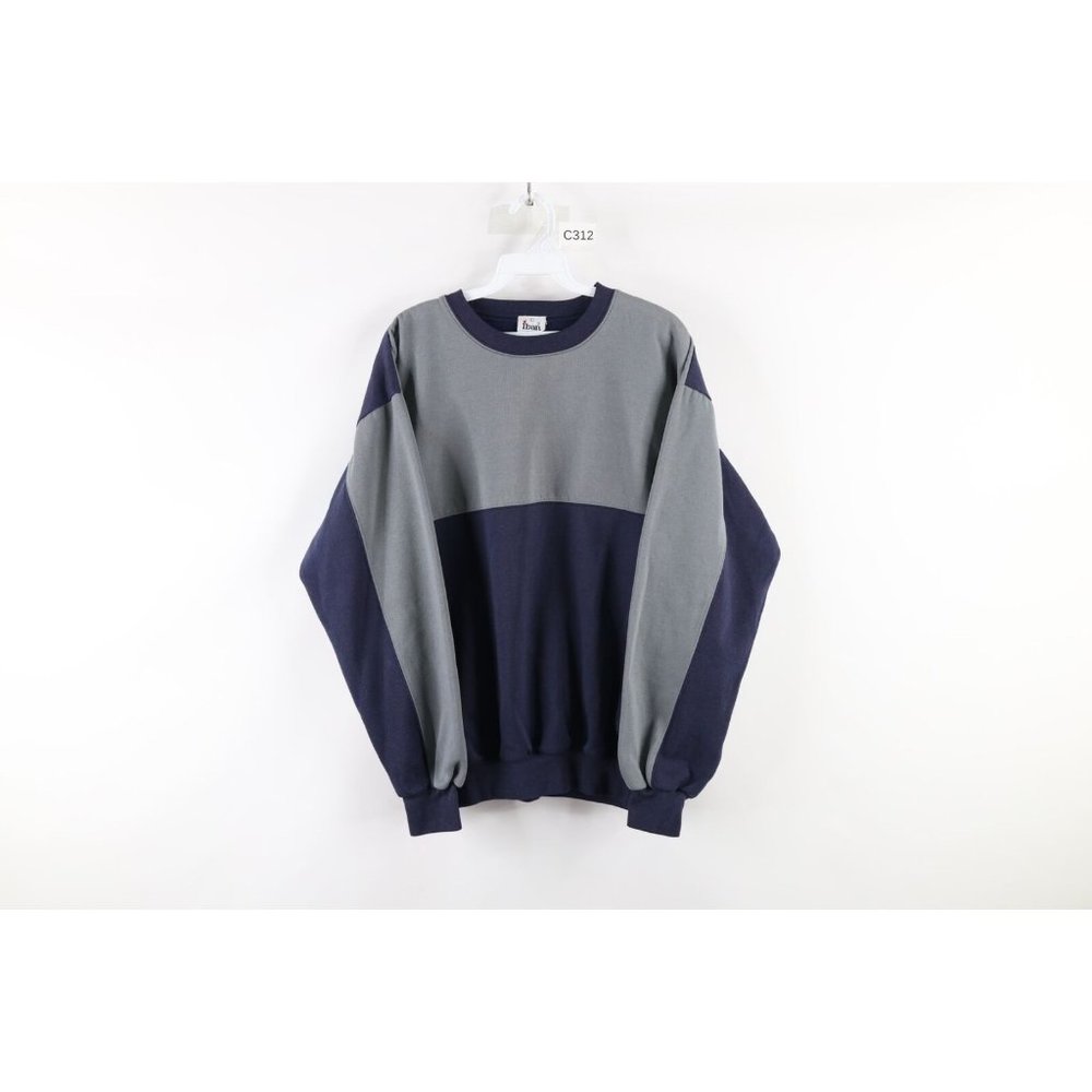 Vintage 90s Streetwear Mens Large Faded Color Block Crewneck Sweatshirt Blue - Picture 1 of 7